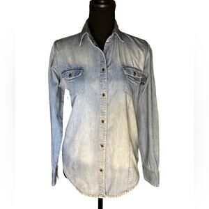 Chambray long Sleeve shirt with Suede look elbow patches Size M By Ailin